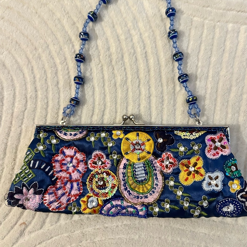 Elegant Blue Clutch with Wristlet